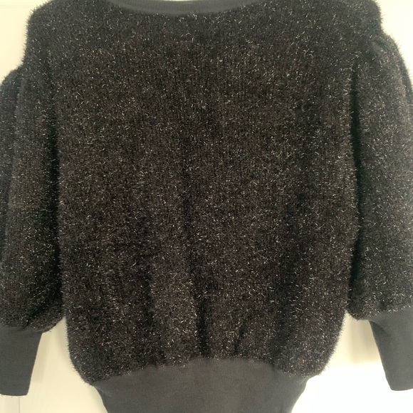 Anthropologie NWT Maeve Black Sparkle Dolman, Cropped, Puff Sleeve Top XS - Picture 3 of 8